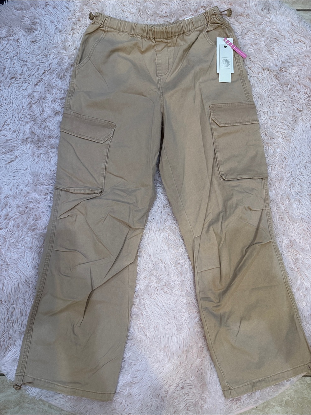 Men's Tan Cargo Pants with Elastic Waistband